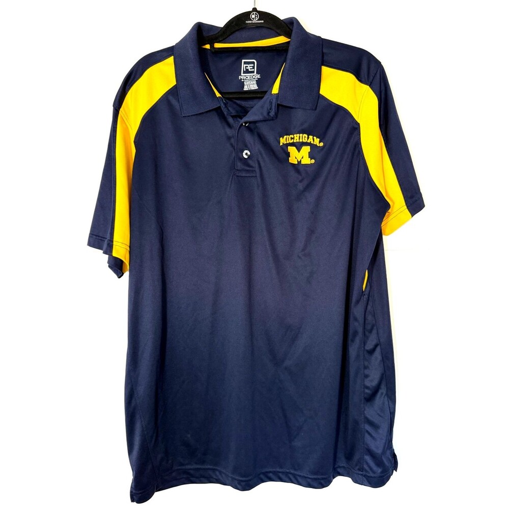 University of Michigan Polo Shirt Mens XL Blue Yellow Embroidered Golf
